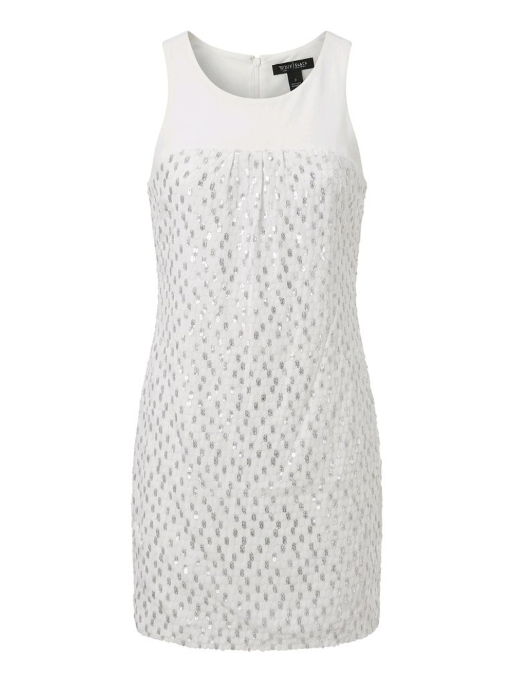 White House Black Market Silk Upper Mixed-Media Metallic Dot Shift Dress Size-2
